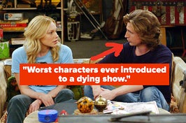 "worst character ever introduced to a dying show" over donna and randy from that 70s show with an arrow pointing to randy