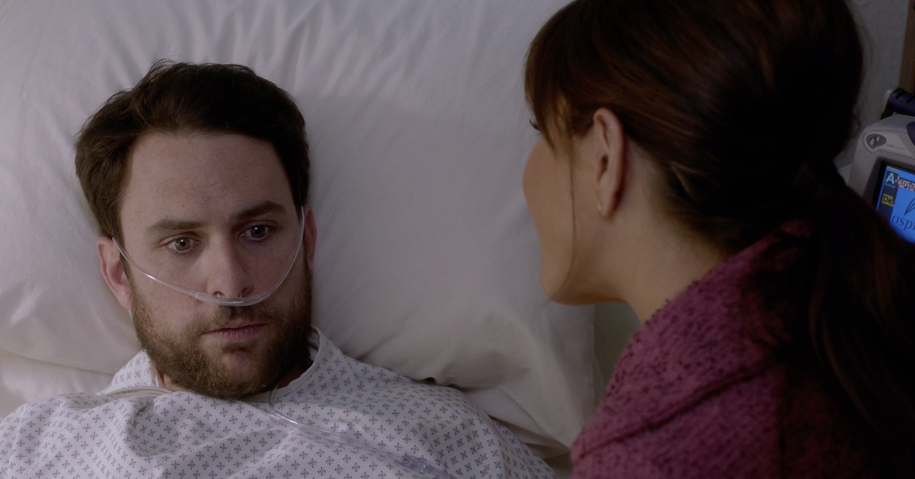 anniston&#x27;s character visiting charlie day in the hospital