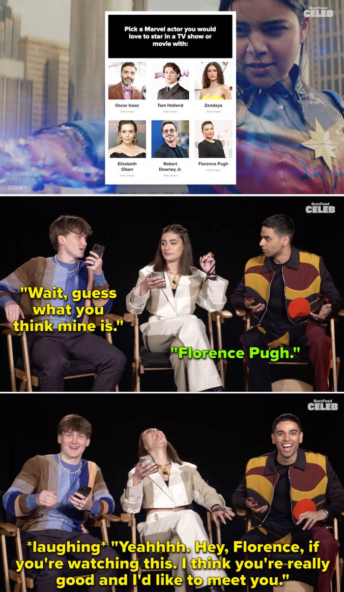 The &quot;Ms. Marvel&quot; cast comparing their quiz answers.