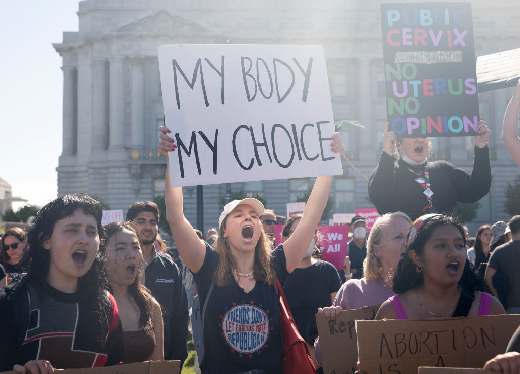 protesters with pro-choice signs