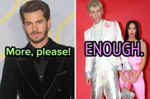 "more, please" over andrew garfield and "enough" over machine gun kelly and megan fox