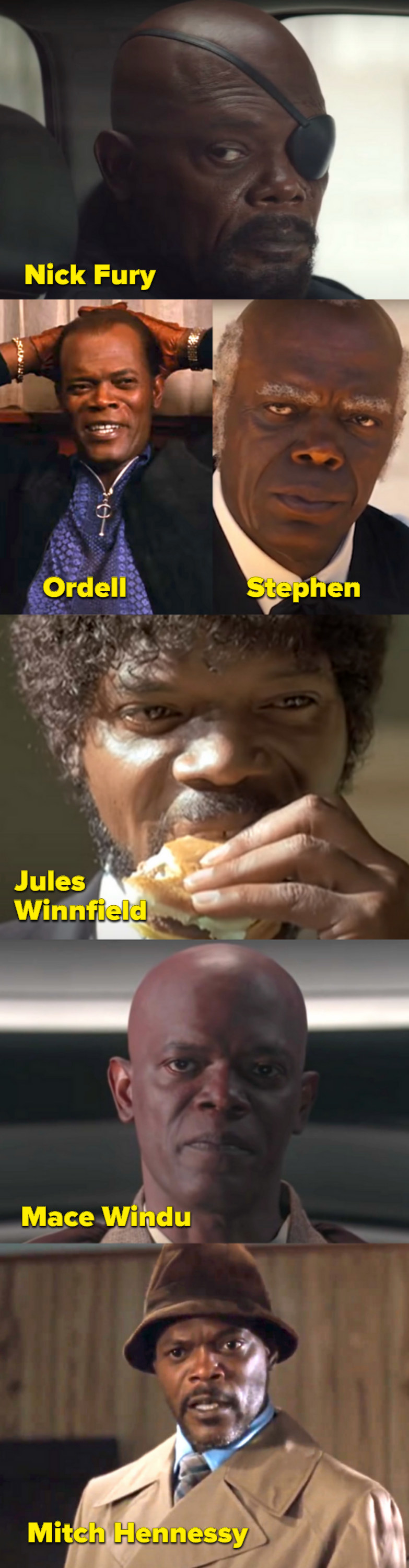 Sam Jackson as five iconic movie roles