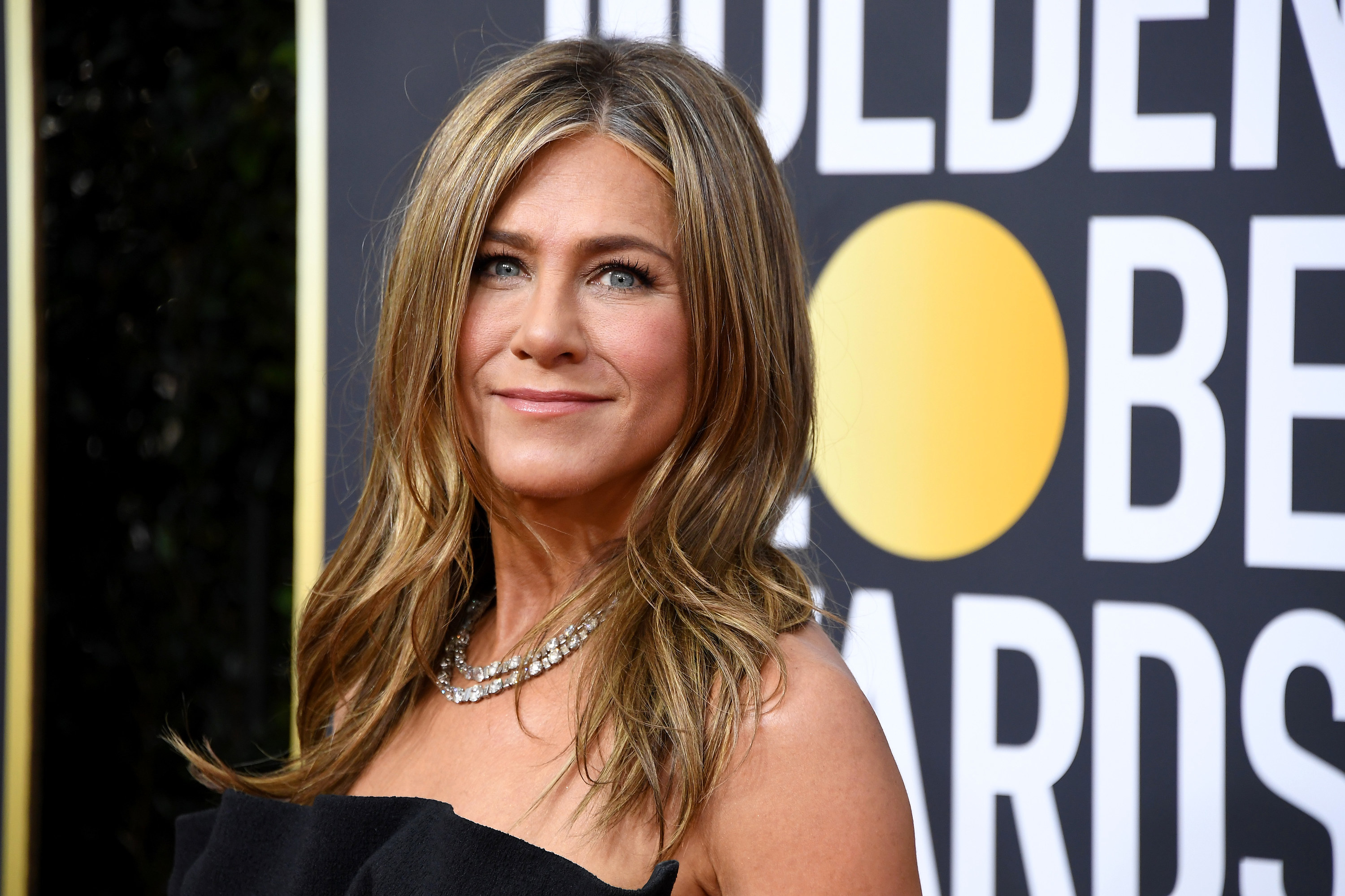 Jennifer Aniston poses on the red carpet for the 77th Annual Golden Globe Awards at The Beverly Hilton Hotel on January 05, 2020