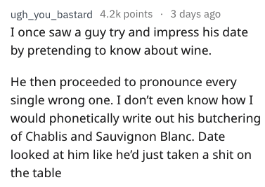 Someone trying to impress their date pronounces every wine word wrong