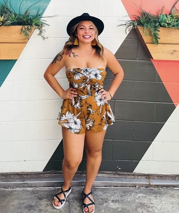 reviewer wearing the romper