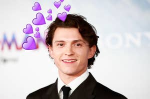 tom holland surrounded by purple hearts