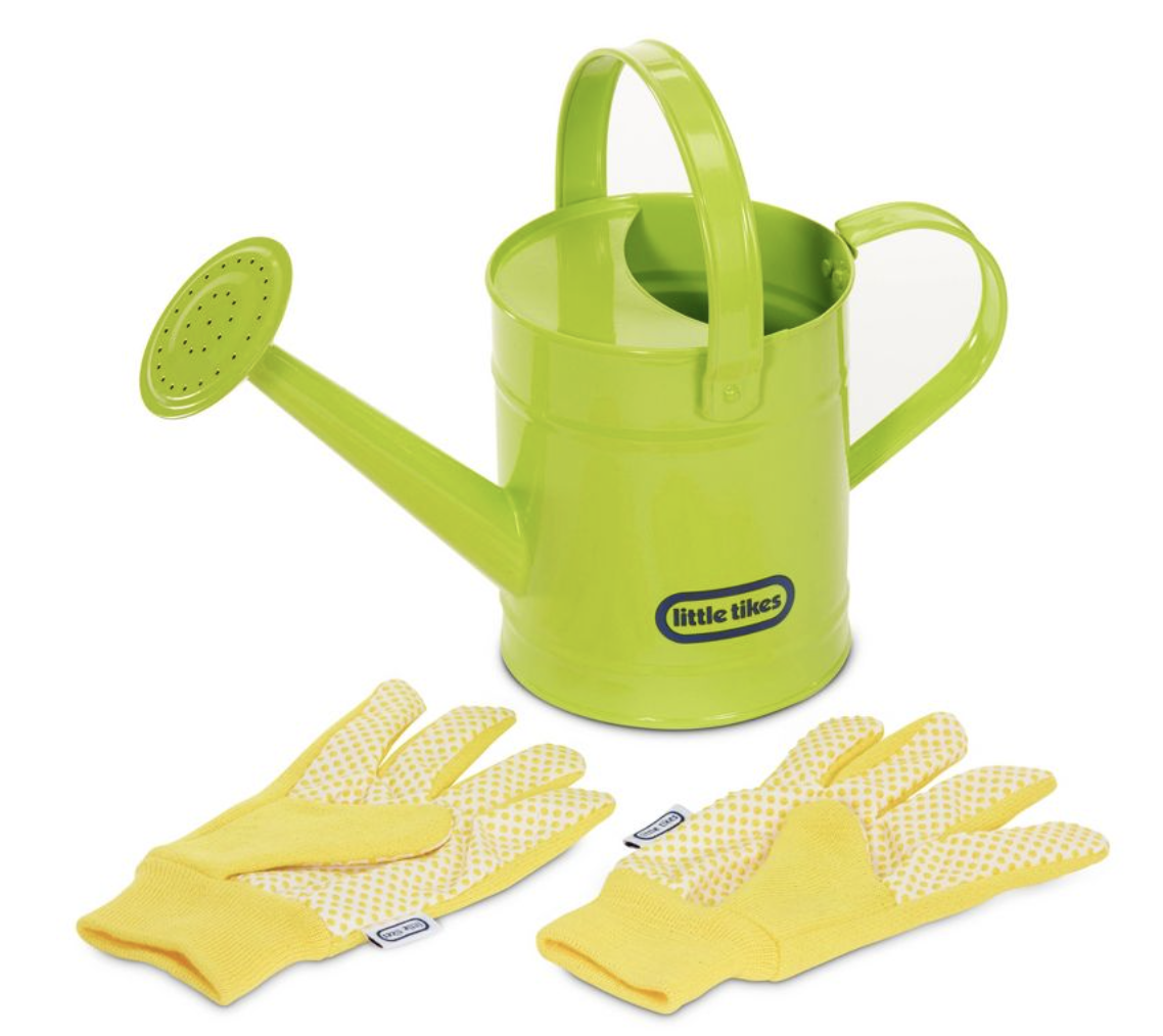 A kid&#x27;s watering can and gloves