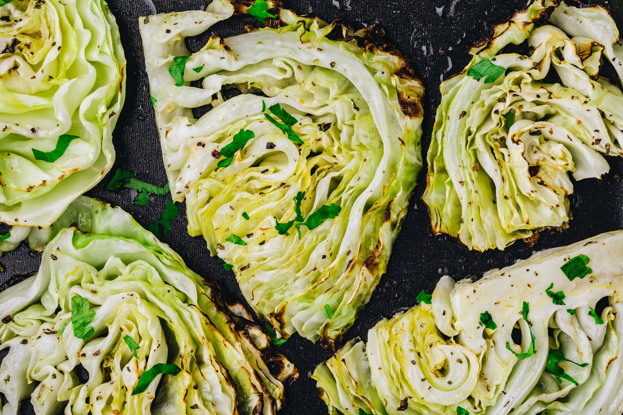 Charred cabbage wedges
