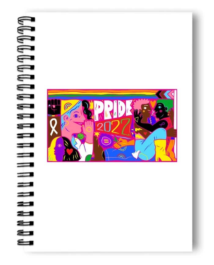 Notebook with pride logo on the front cover