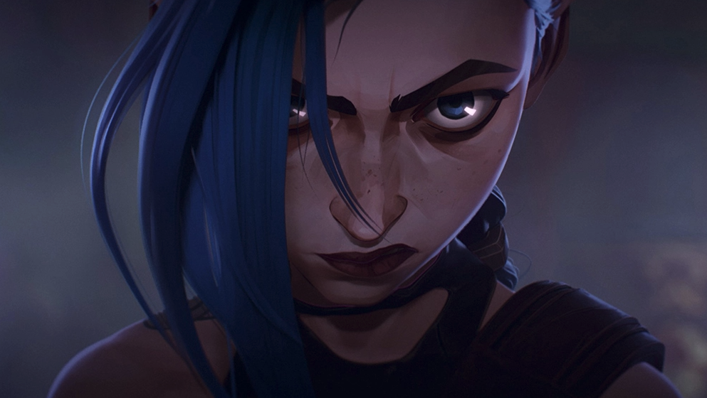 A close up of Jinx frowning in Arcane