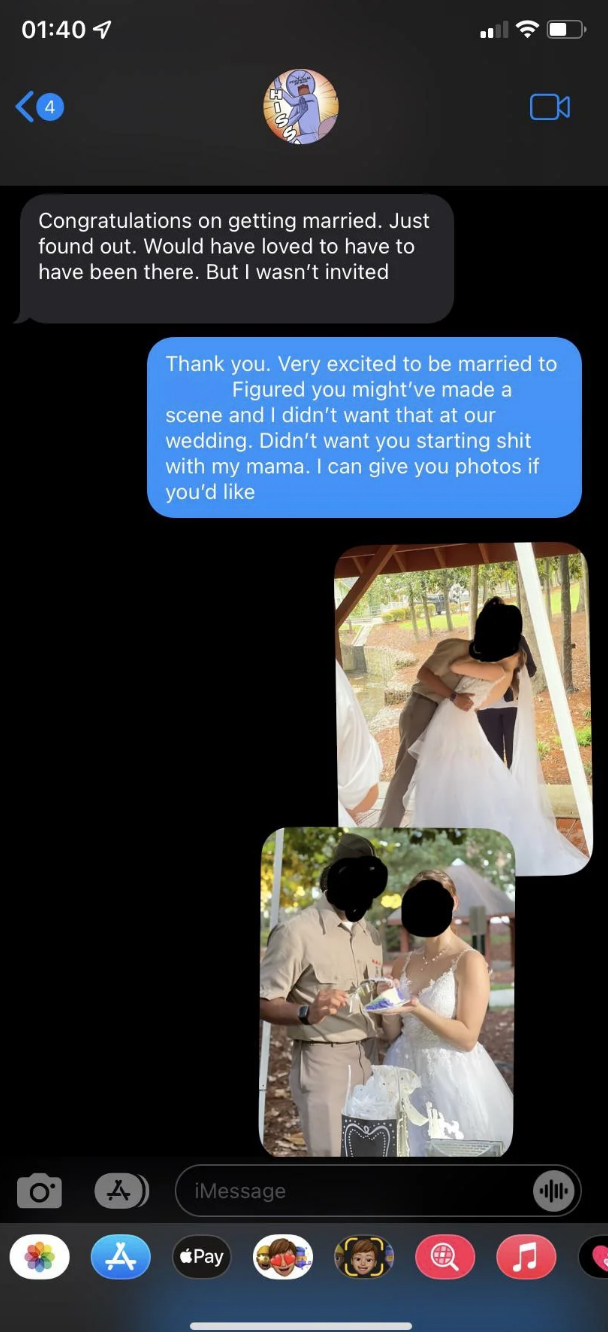 Father shaming daughter about not being invited to her wedding
