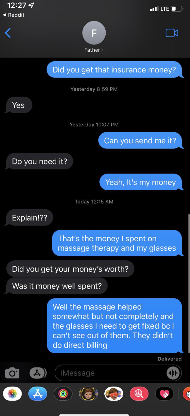 Dad refusing to give his kid back their insurance money