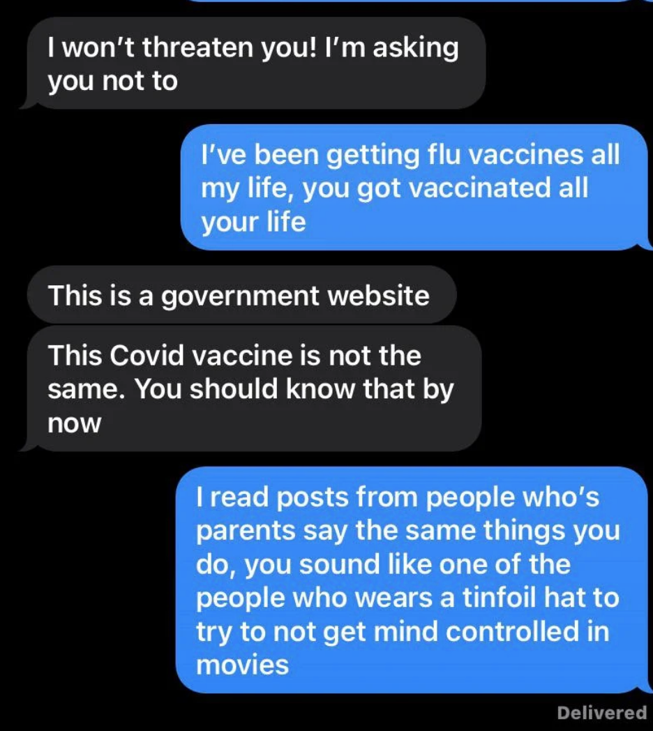 Dad shaming his kid for getting the COVID-19 vaccine