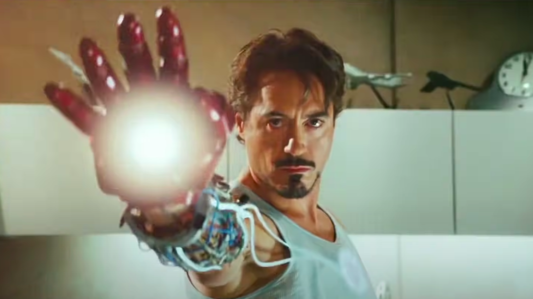 Robert Downey Jr. with his Iron Man arm
