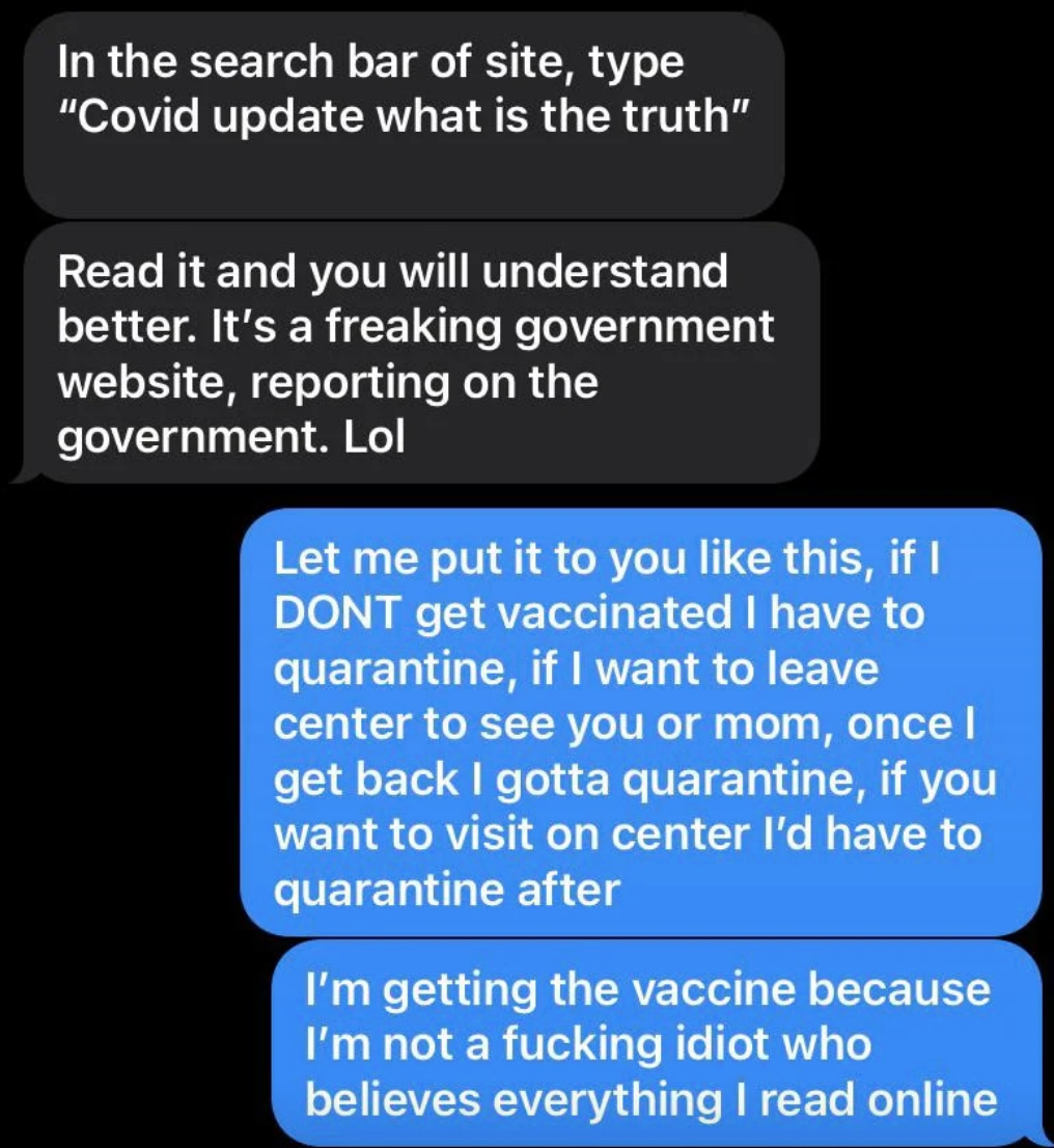 Dad shaming his kid for getting the COVID-19 vaccine