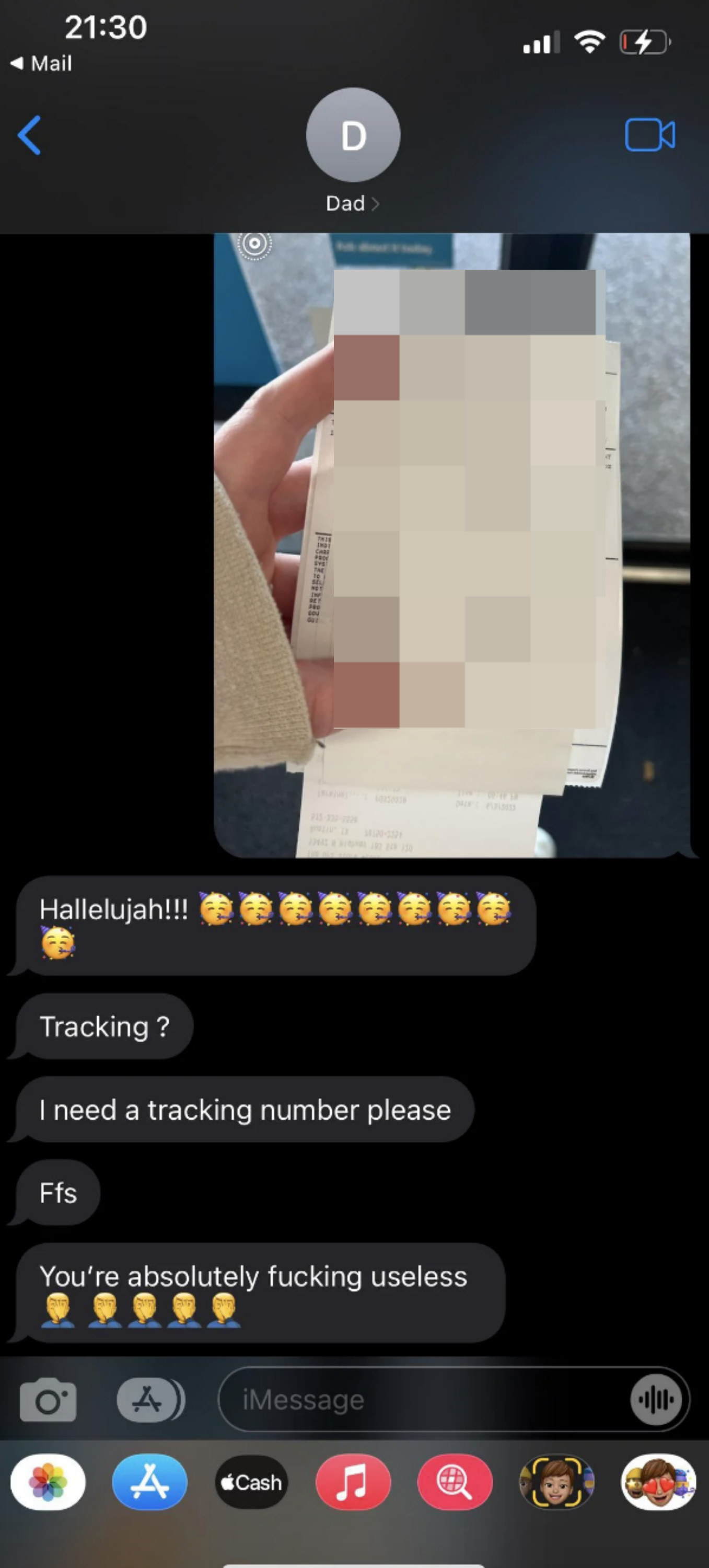 Dad threatening daughter when she wouldn&#x27;t provide him with a package tracking number