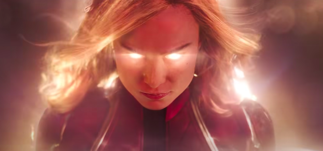 Brie Larson with glowing eyes as her character