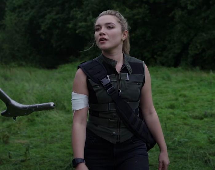 Florence Pugh in training clothes in character