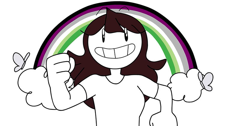 An animated person running with a rainbow behind them