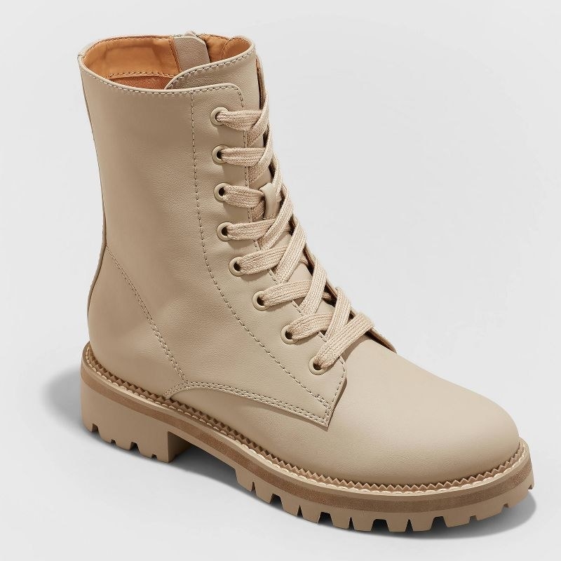 The taupe boots have a matte finish