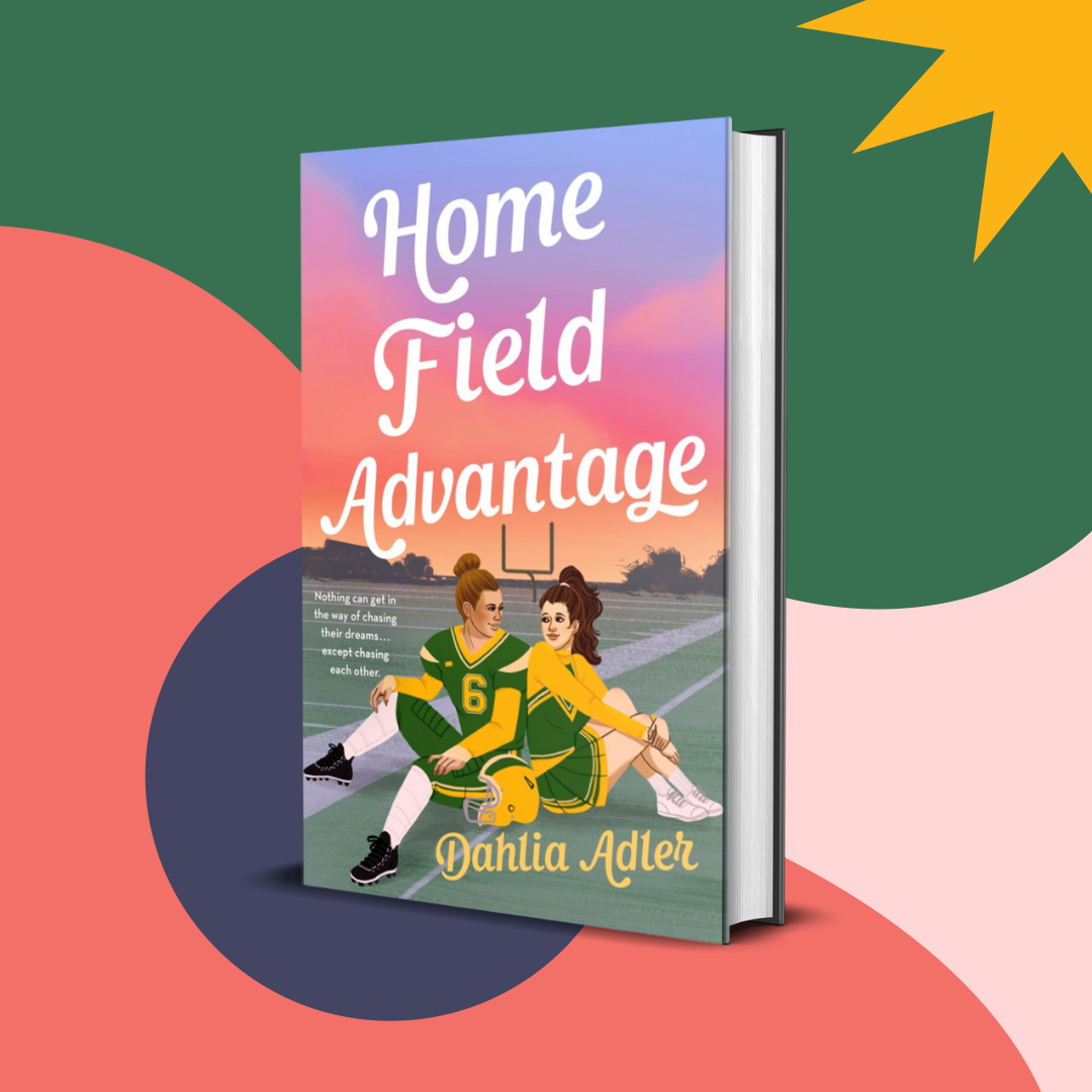 Book cover illustration of two people in athletic uniforms sitting on a field and looking at each other