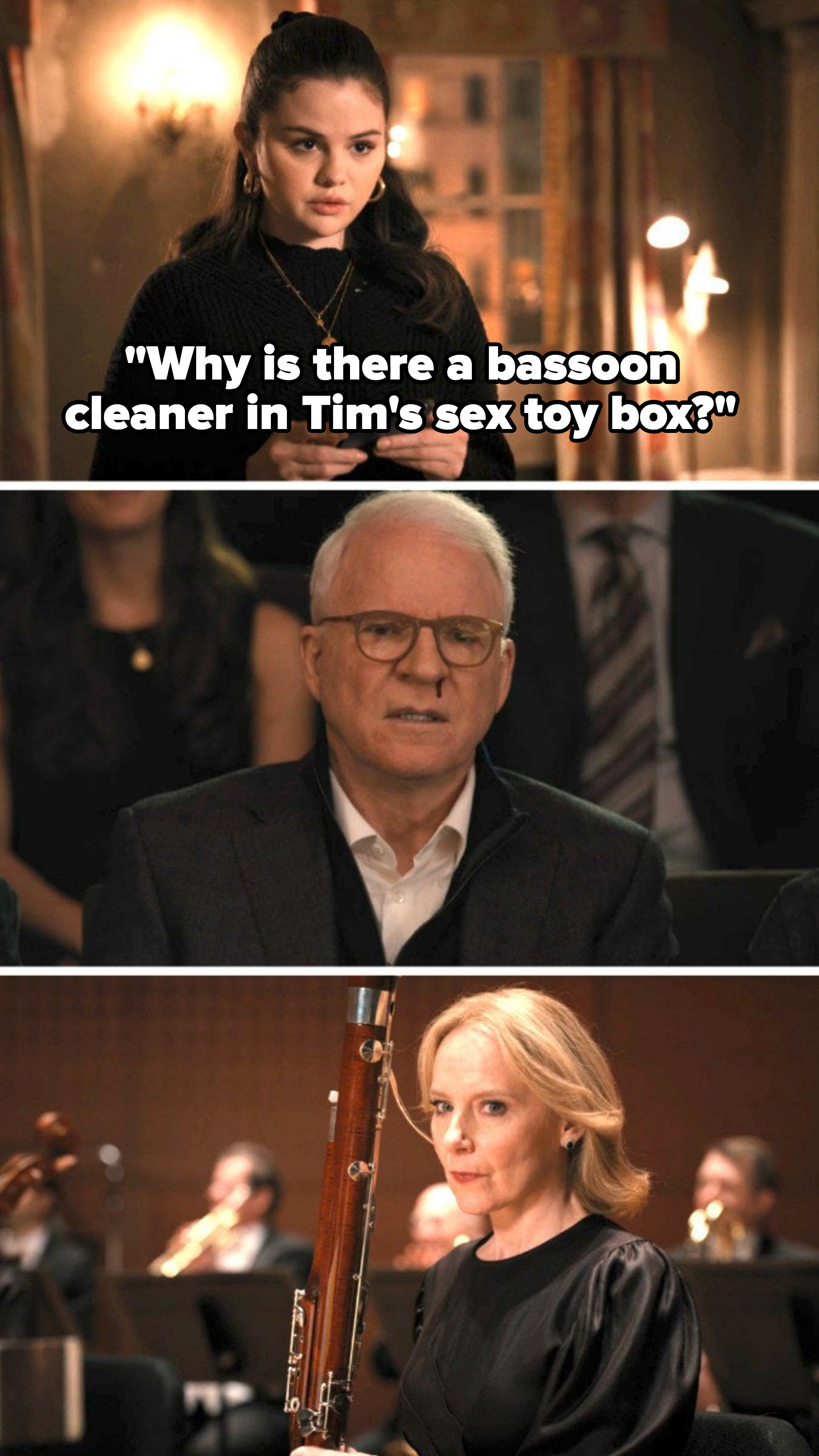 Mabel asks why there&#x27;s a bassoon cleaner in tim&#x27;s sex toy box, as Charles makes eye contact with an angry jan at her concert