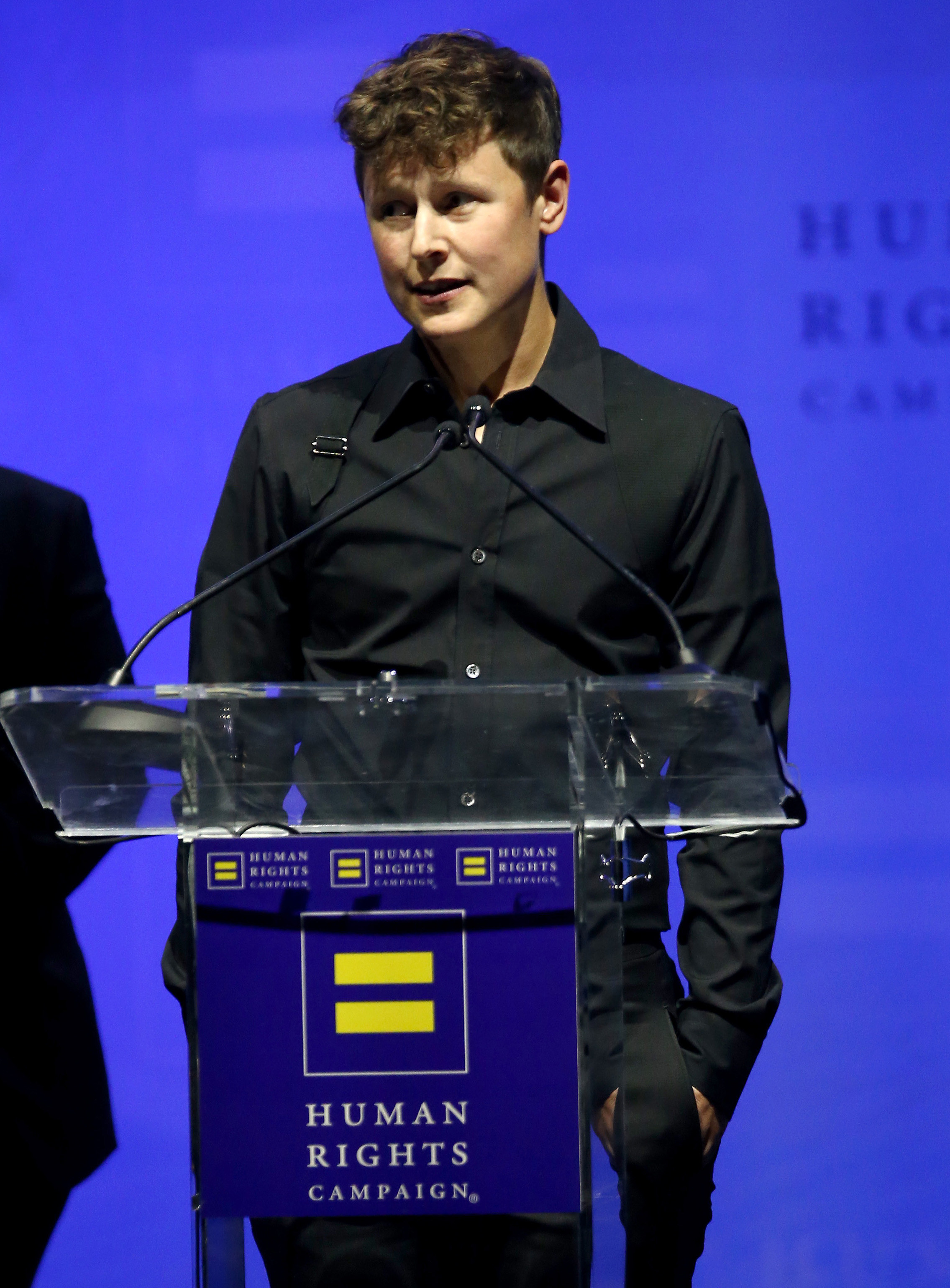 Charlee speaking at a Human Rights Campaign event