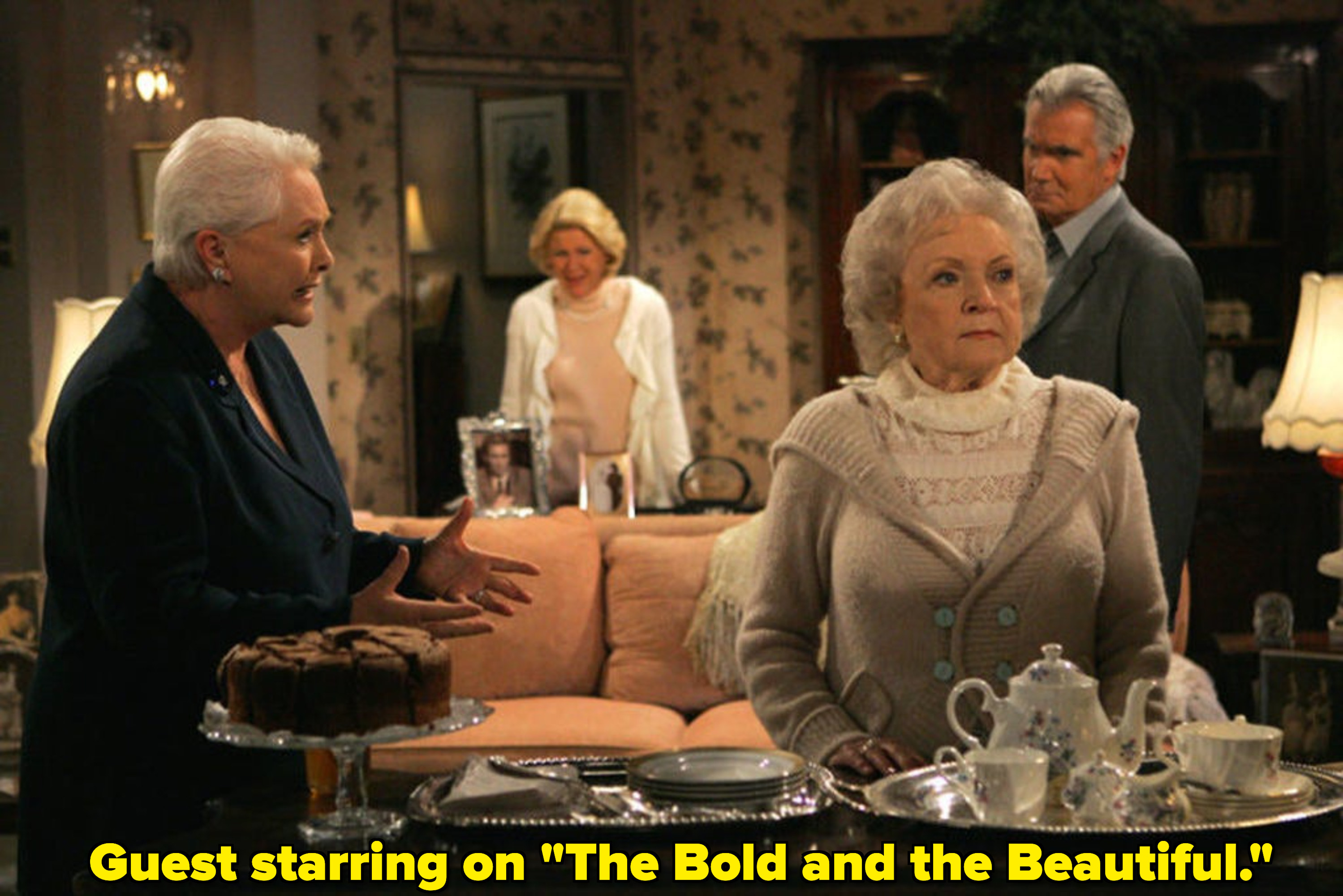 Betty White looking away as another woman talks to her on &quot;The Bold and the Beautiful&quot;