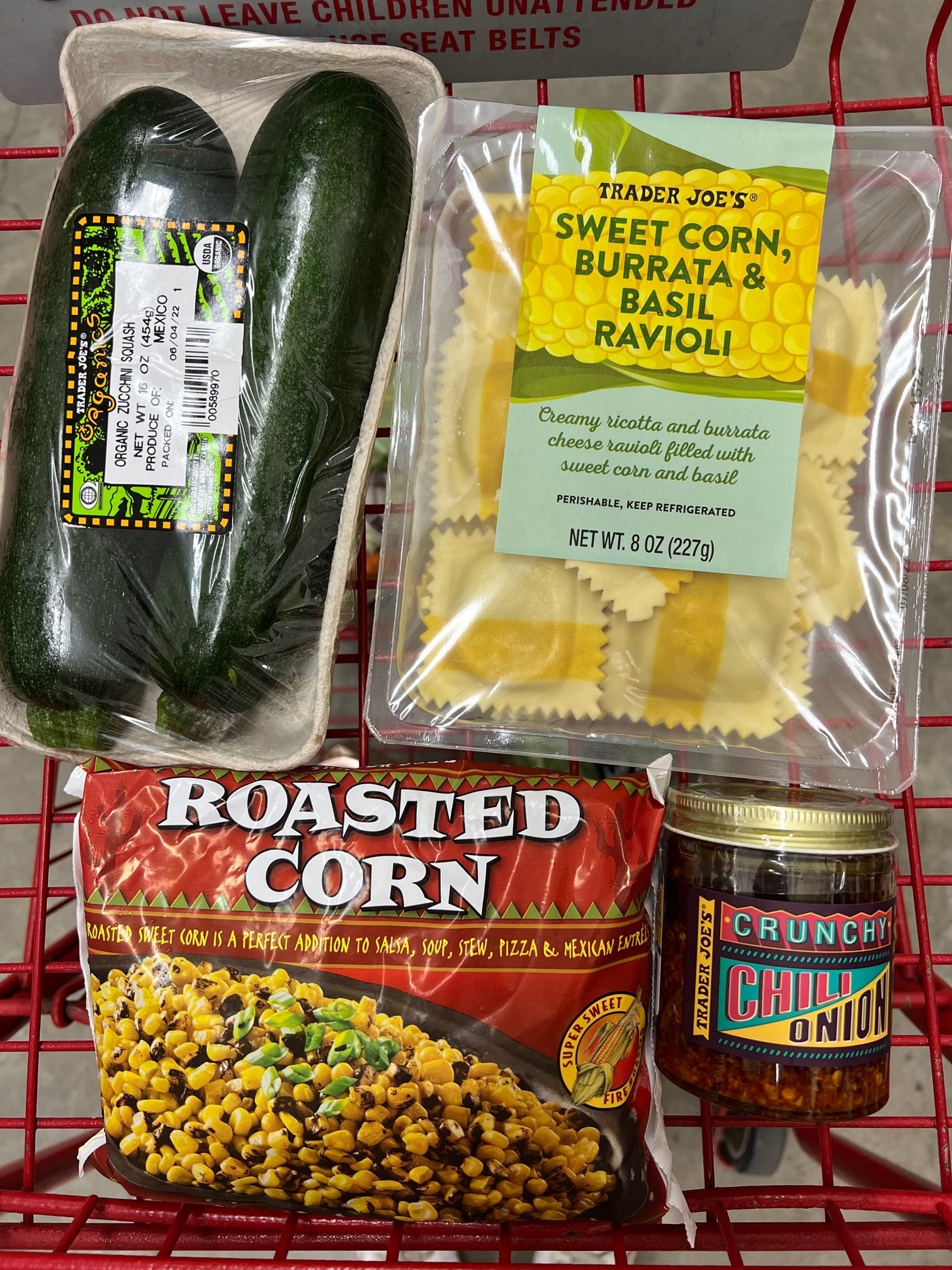Zucchini + Sweet Corn, Burrata &amp;amp; Basil Ravioli + Roasted Corn + Chili Onion Crunch
