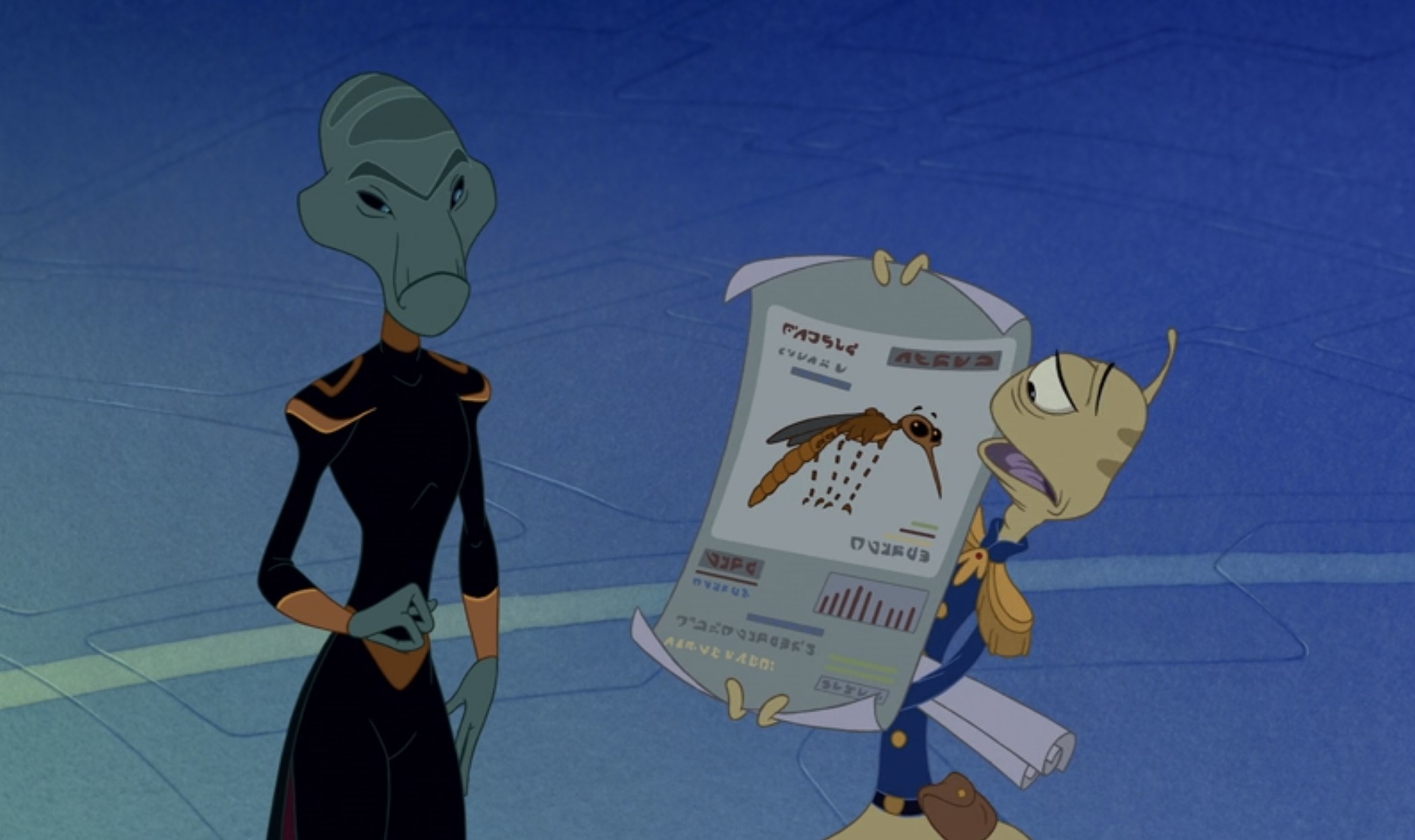 Pleakley holding up a mosquito chart