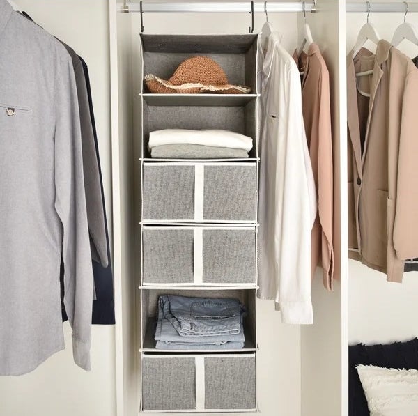 An image of a hanging fabric closet organizer that is moth-proof