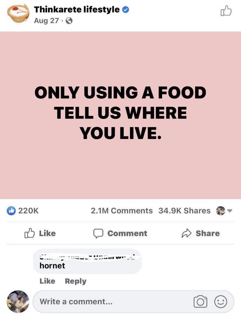 person saying their favorite local food is hornet
