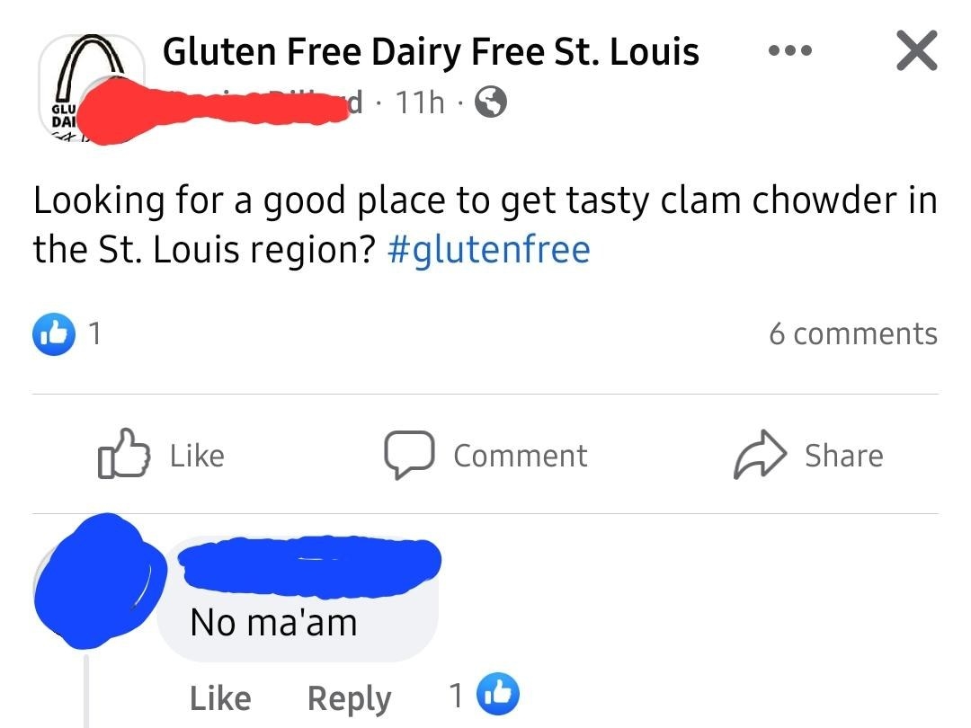 person responding no ma&#x27;am to a food quesettion