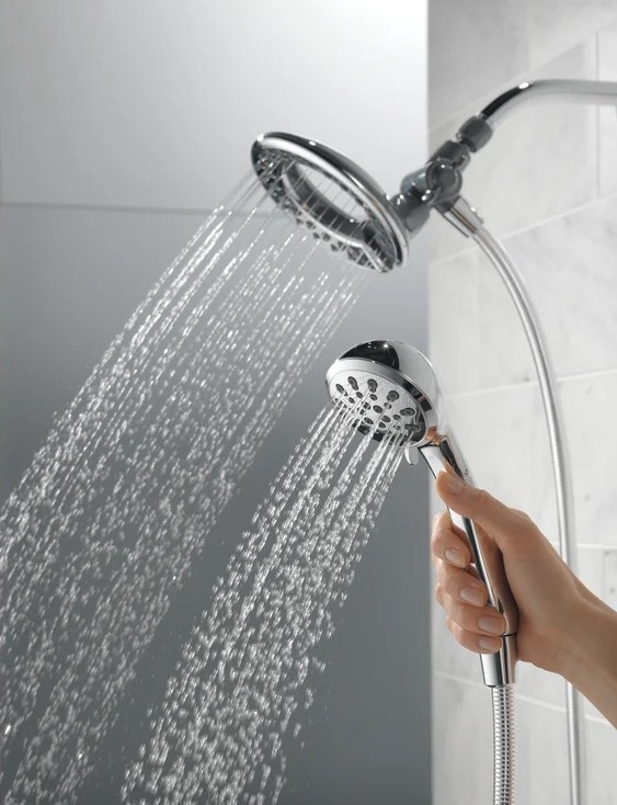 An image of a showerhead with full-body spray, full spray with massage, and massaging spray settings