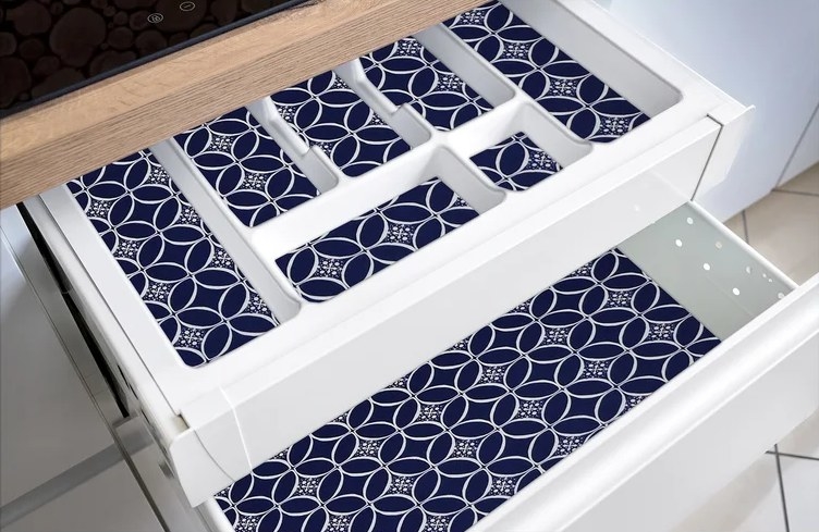 An image of some shelf liner used inside a kitchen drawer