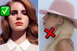 a checkmark next to lana del rey and a red x next to lady gaga
