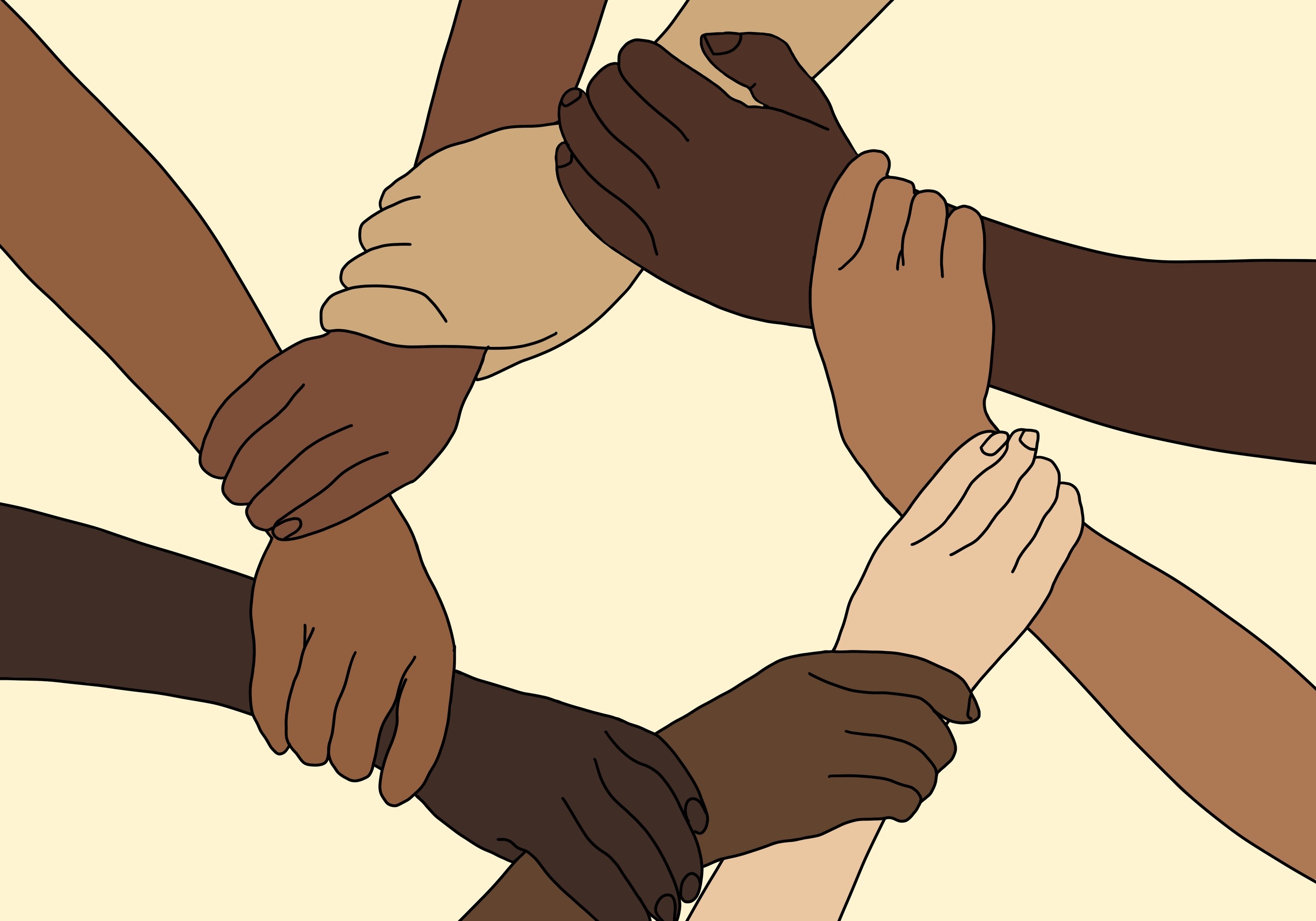 a collection of black and brown hands hold each other