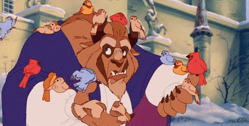 the beast with birds all around him in &quot;beauty and the beast&quot;