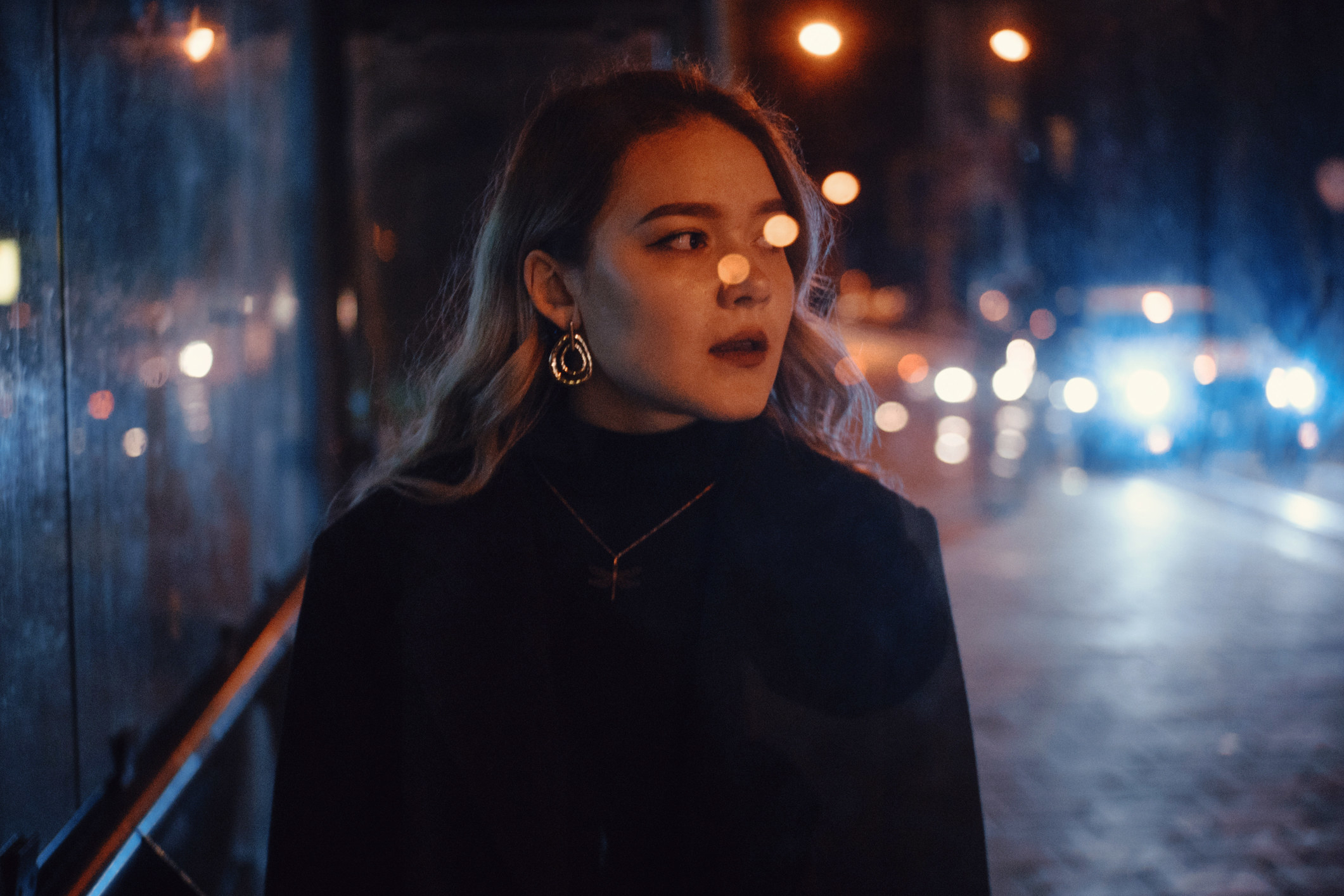 woman walking alone at night