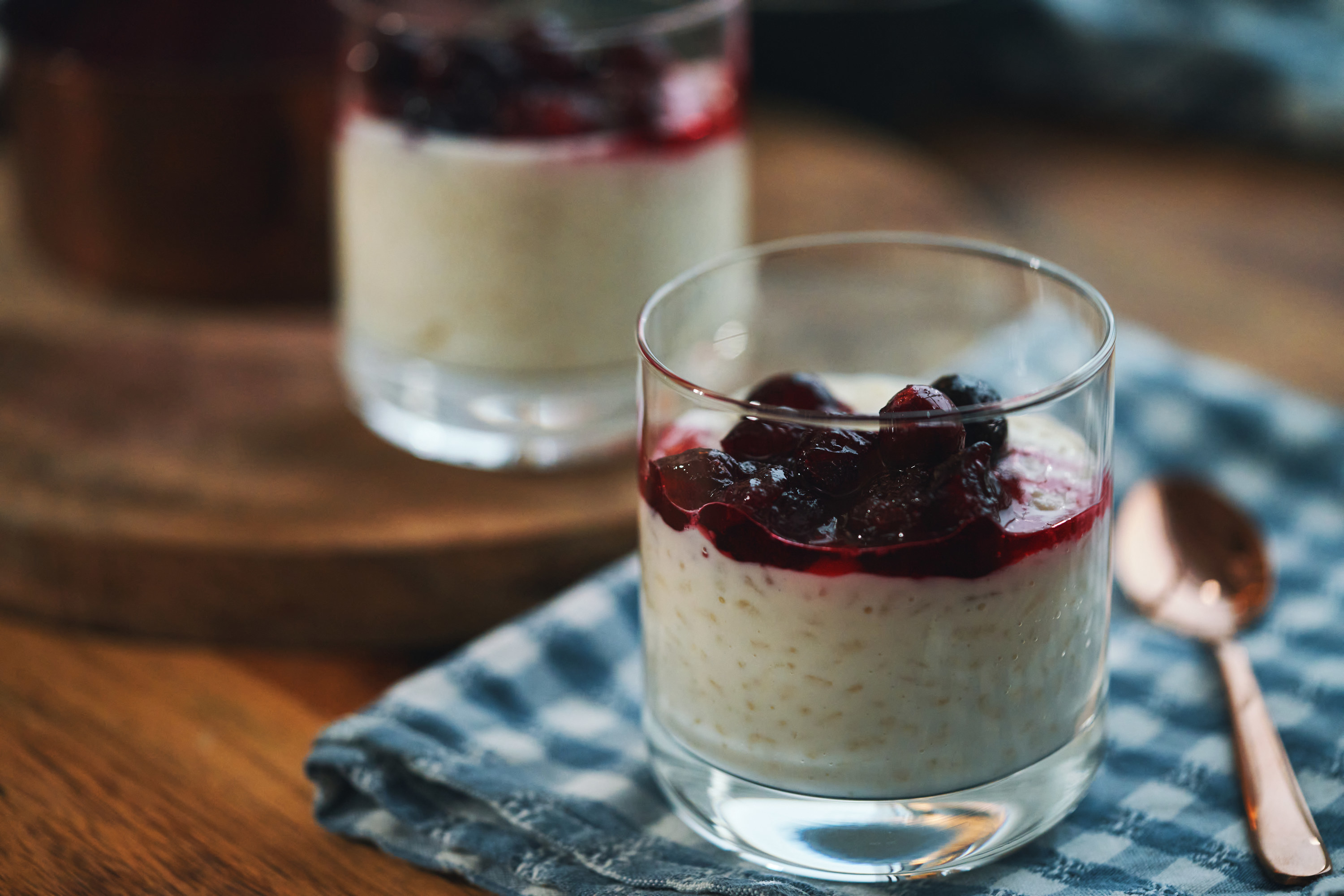 rice pudding with berries on top