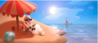 GIF of Olaf from &quot;Frozen&quot; laying under an umbrella at the beach