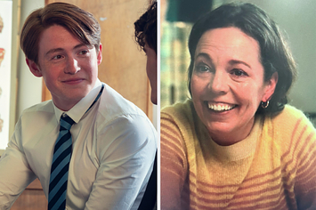 Production stills of Kit Connor and Olivia Colman in Heartstopper