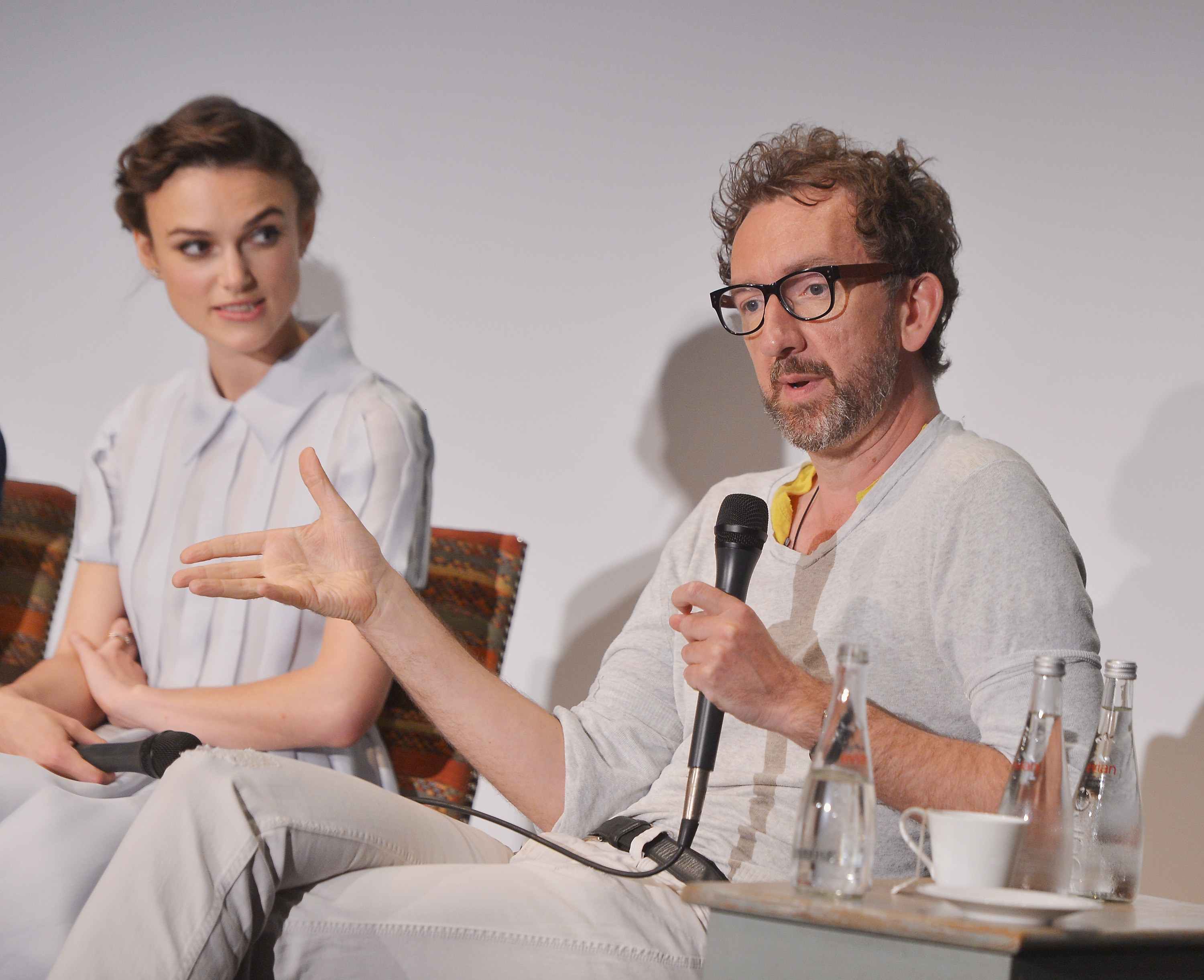 Actress Keira Knightley and writer/director John Carney attend the &quot;Begin Again&quot; press conference at Crosby Street Hotel on June 26, 2014 in New York City