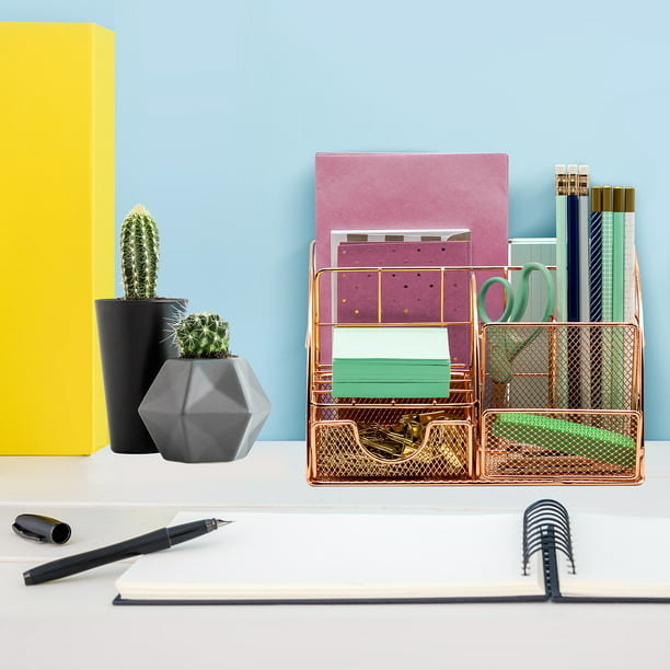 the gold organizer on a desk