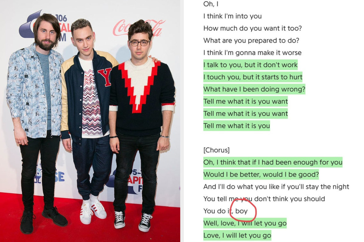 Years and years next to their lyrics for Real with the word &quot;boy&quot; circled