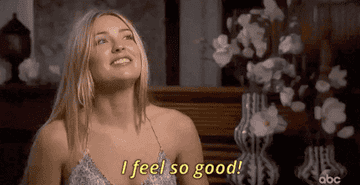 GIF of Cassie Randolph from The Bachelor saying, &quot;I feel so good!&quot;