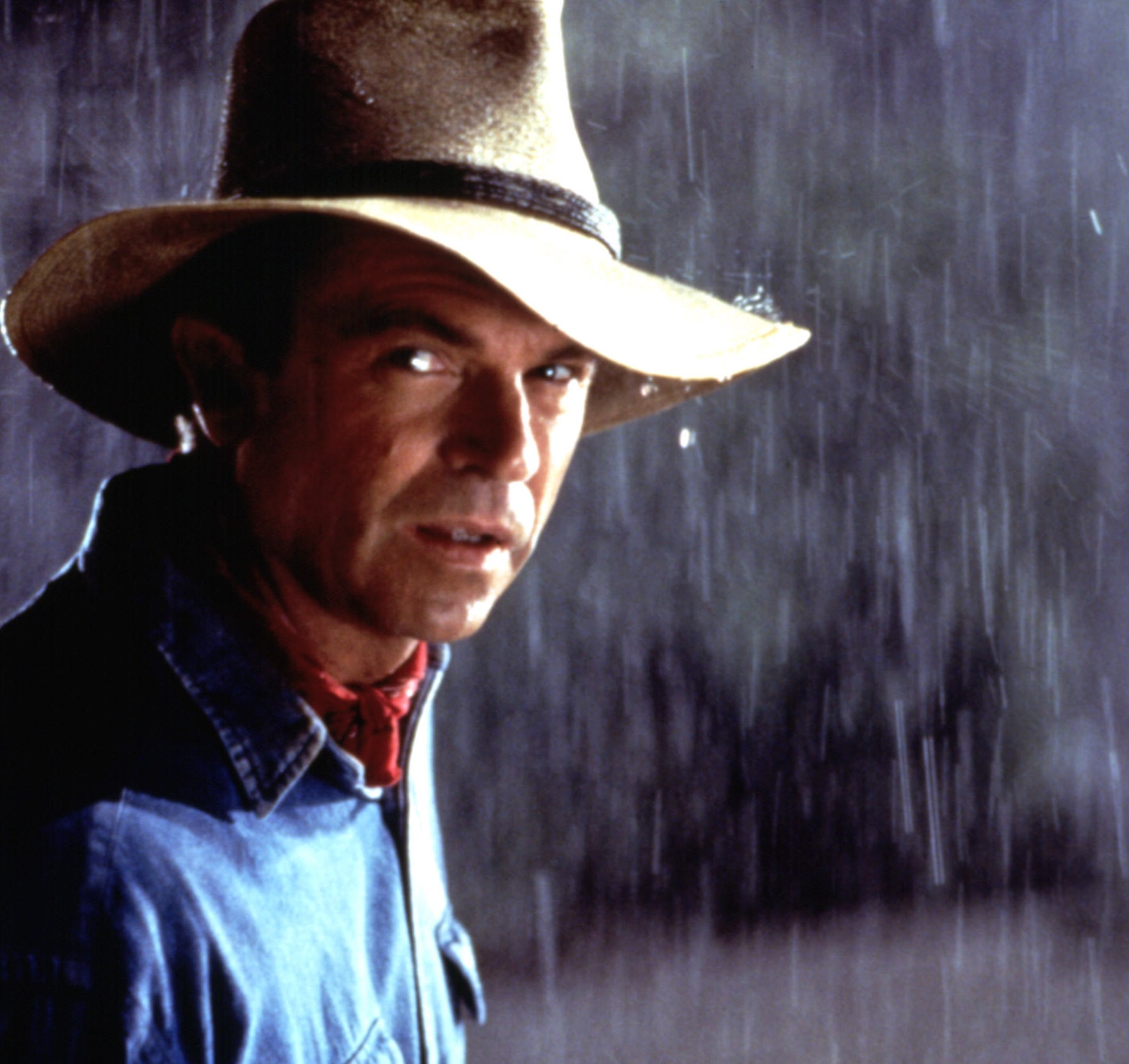 Sam Neill in a hat in Jurassic Park