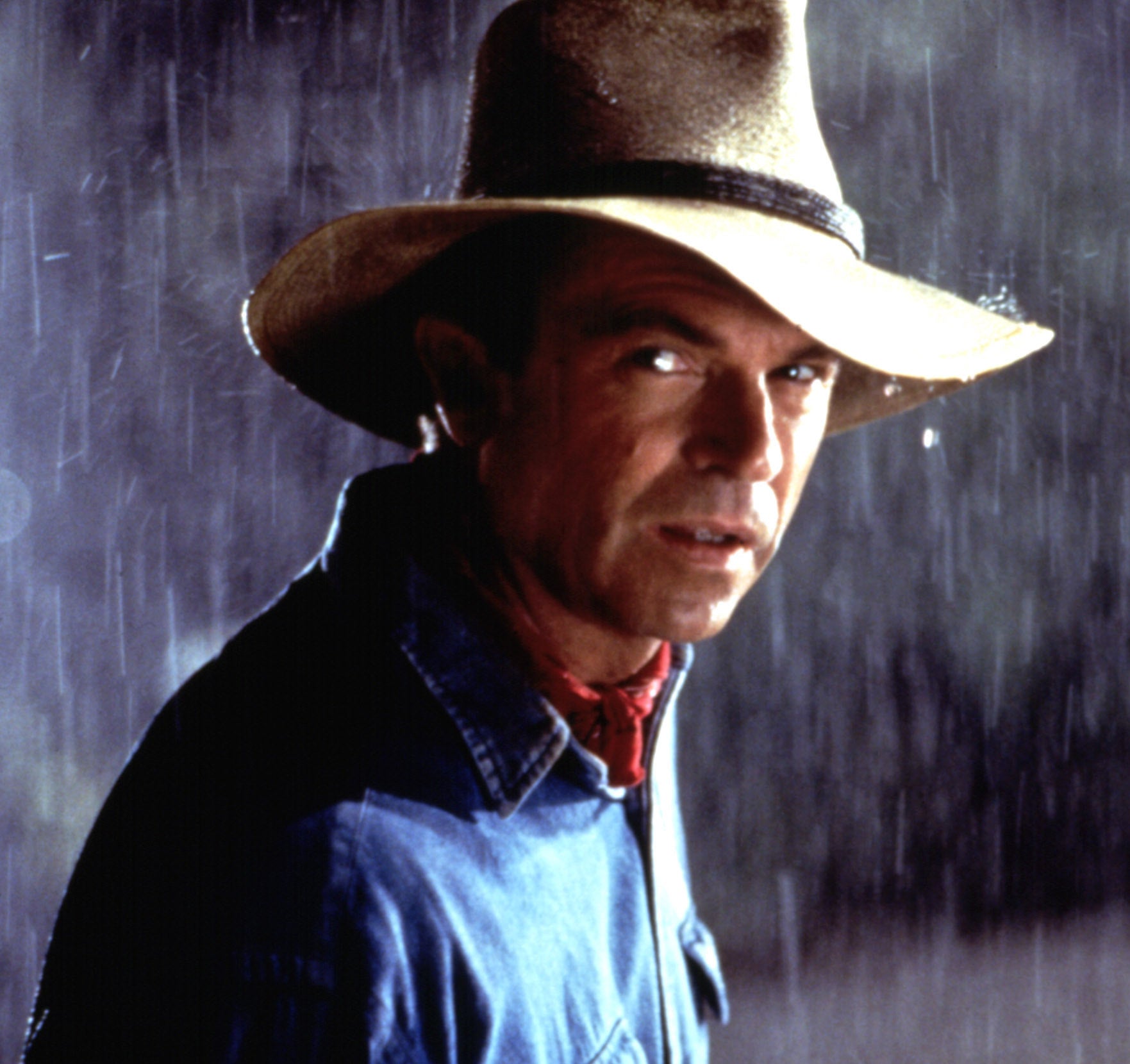 Sam Neill in a hat in Jurassic Park