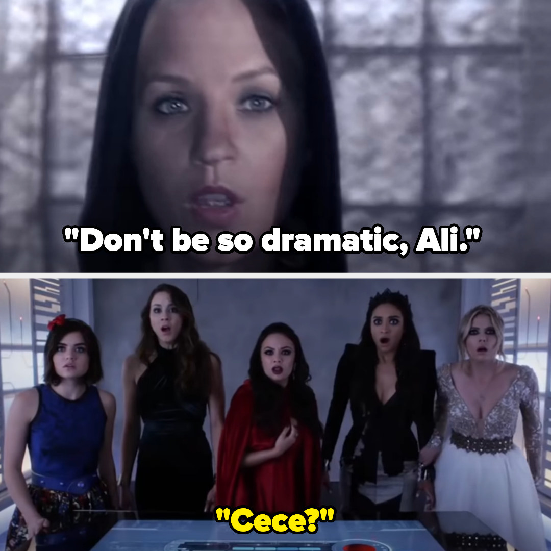 Cece tells Ali to not be so dramatic, and Aria, Spencer, Mona, Emily, and Hanna look on in shock