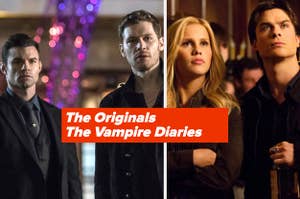 "The Originals The Vampire Diaries" is written below four characters